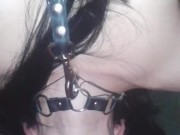 teen girl makes deepthroat blowjob in a collar on a leash! BDSM 4/16
