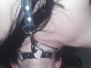 teen girl makes deepthroat blowjob in a collar on a leash! BDSM 5/16