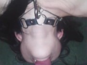 teen girl makes deepthroat blowjob in a collar on a leash! BDSM 8/16
