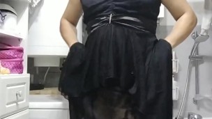 Patty crossdresser in black sheer dress