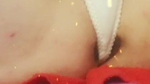 Blonde Crossdresser Trans With Huge Cock in Lingerie Jerking Off