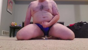 Sissy rides glass dildo in new panties