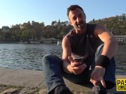 Sub rides and tugs cock for cum on tits 3/16