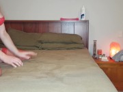 Blonde in red lingerie works cock for oral creampie  1/16