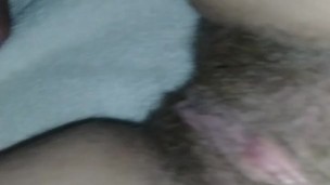 Chubby girl shows hairy pussy before masturbating