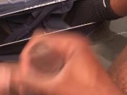 Hot big black dick jerking off in bathroom 