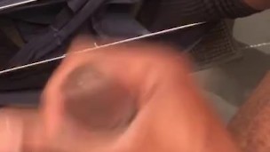 Hot big black dick jerking off in bathroom 