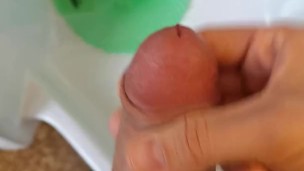 Peeing & Jacking Off Thick Cock in a Public Bathroom
