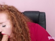 Sara Bellum into blowjob on the news, he cums in her mouth 15/16