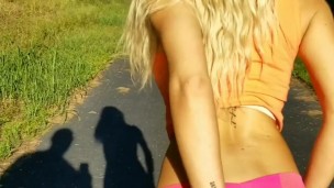 Running College Track flashing guys my Pussy & HUGE Titts