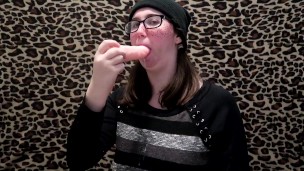 Nerdy Girl Practices Sloppy Blowjob Technique