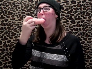 Nerdy Girl Practices Sloppy Blowjob Technique