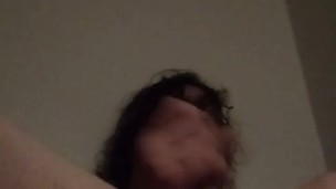 Transgirl Sliming Cum All Over Herself Naked, Assfingering and Cum-Eating