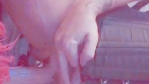 OILED UP BUSTY TATTED GIRL RIDES HER DILDO 