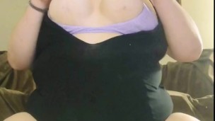Busty babe tease and squirt on huge toy 