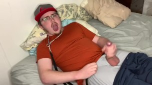 Tongue out jerking, makes for a nice target ;) Collared, leashed & cumming!