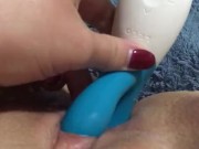 Massive gushing squirt with vibrator soaks bed
