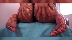 Playing with oily ass and feet
