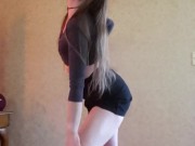 Strip to nude/dance. Skirt & crop top.  2/16