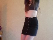 Strip to nude/dance. Skirt & crop top.  6/16