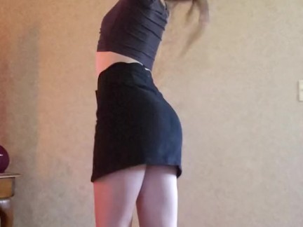 Strip to nude/dance. Skirt & crop top. 