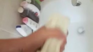 Bf using a fleshjack in the bathroom 