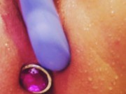 Up close double pen shower fun with new butt plug and vibrator