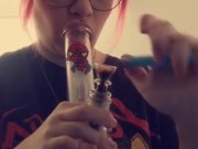 Pink haired slut takes a rip from her bong (volume up!)