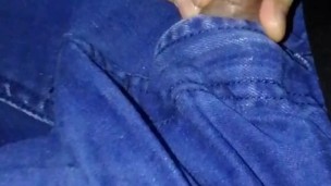 Rubbing my growing cock while driving, slimy penis with lots of foreskin