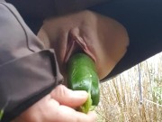 Horny Little Milf Fucks A Zucchini Outside In Public By The Highway! 