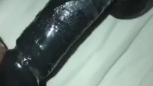Hot moaning while taking huge dildo