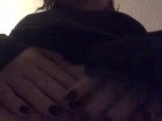 Goth Girl playing with Shaved pussy