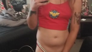 Tgirl flashing cock in leggings