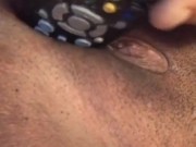 Tight teen rams pussy with remote for stepmom to lick up after
