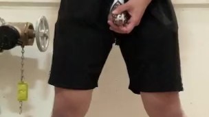 Caged Chinese college student masturbation in staircase
