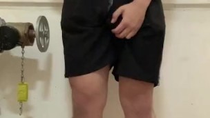 Caged Chinese college student masturbation in staircase