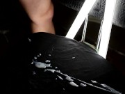 Big unload on the black shirt, close up look on the cum (solo cumshot)