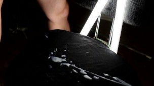 Big unload on the black shirt, close up look on the cum (solo cumshot)