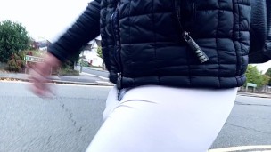 Damn, that DICK PRINT while walking to the GYM on Holiday in the UK