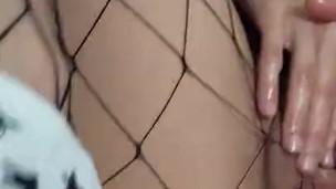 Slutty clown rave babe fists herself in fishnets (Juggalo porn)