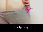 Blonde Carlycurvy in tight yoga pants with a pink thong tease!  15/16