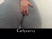 Blonde Carlycurvy in tight yoga pants with a pink thong tease!  16/16