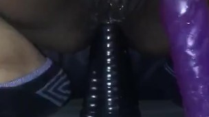 Large dildo riding Double penetration at home