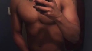 Fit Black guy playing with 9inch cock