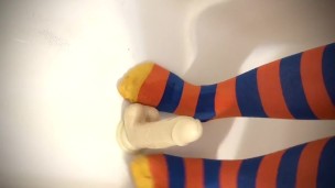 Pissing on Dildo in my cute Socks