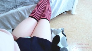 Femboy uses a onahole and cums multiple times
