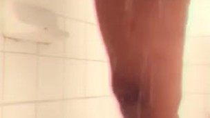 Ebony Teen Pees In the shower then Rubs Herself