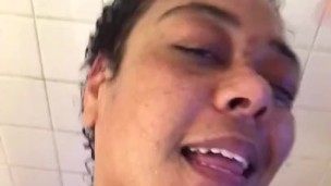 SSBBW Stepdaughter takes shower while Stepdaddy watches