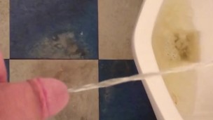 Small dick pissing in gas station urinal