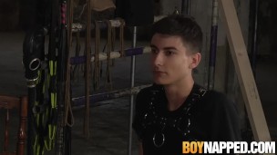 Blindfolded twink sub Axel Rubberax tormented by old dom